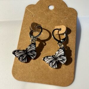 White, Gray and‎ Black Butterfly Lever-back Earrings